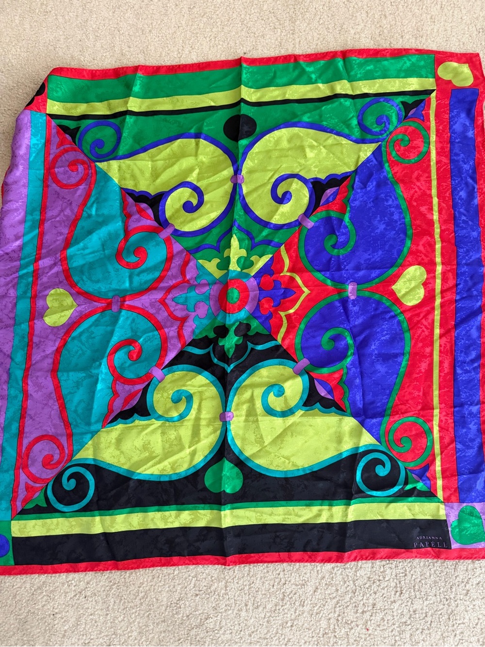 Vibrant Multicolor Silk Scarf - Bold Geometric Print